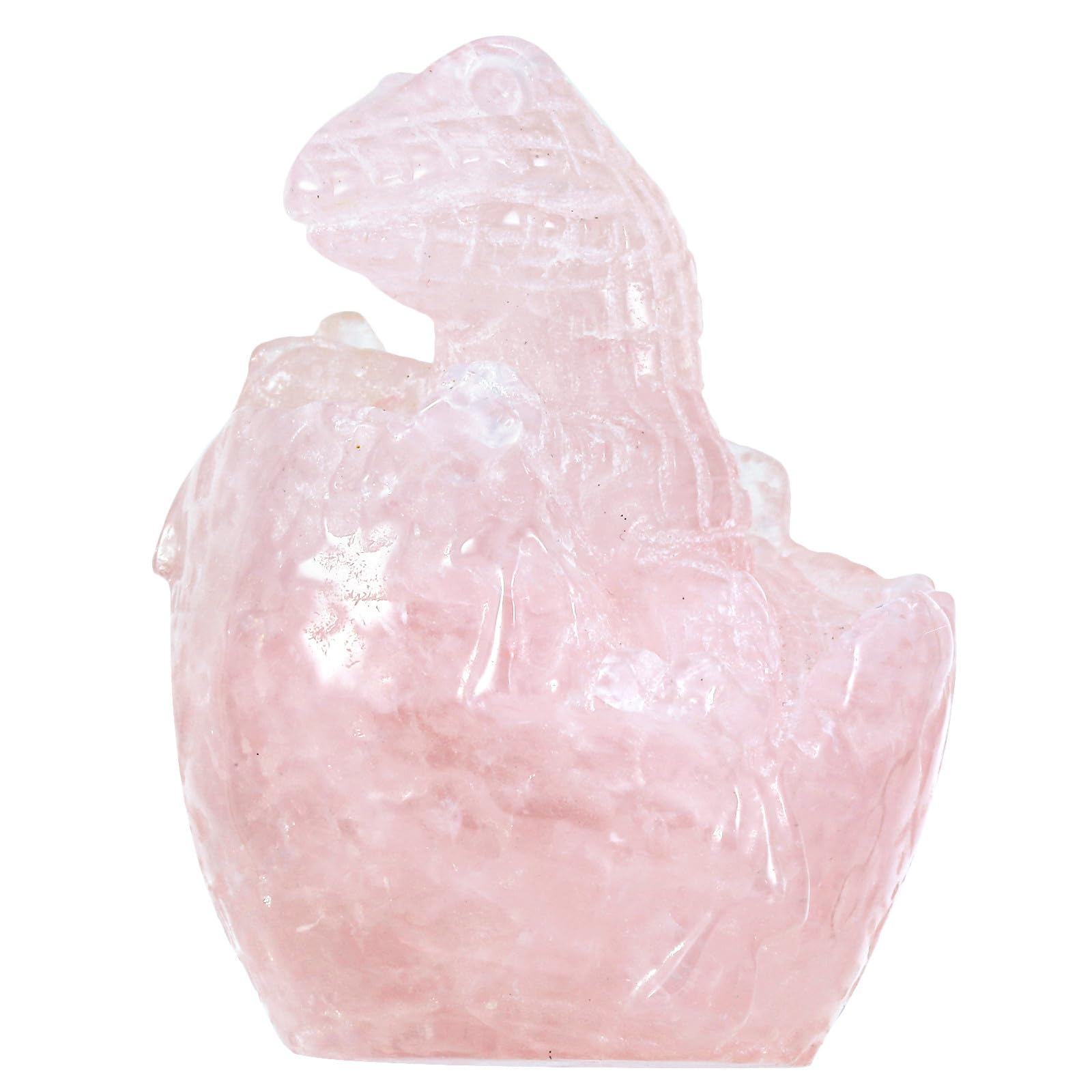 Nupuyai 2.5" Rose Quartz Crystal Stone Hatching Dinosaur Egg Statue, Carved Stone Figurine Prehistoric Animal Collection Good Luck Home Office Decor