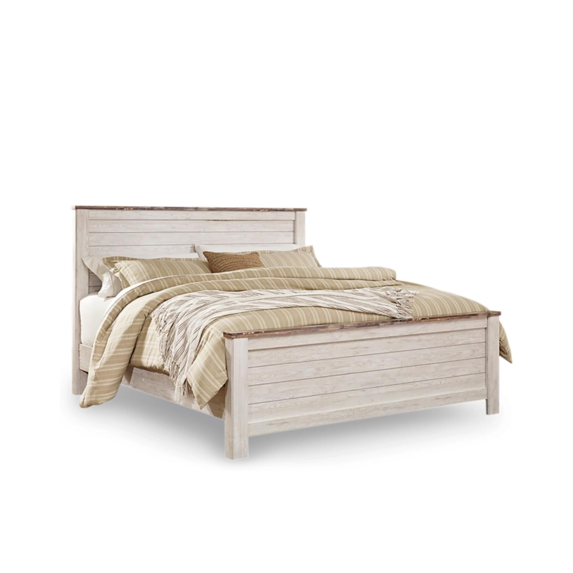 Photo 1 of **sold as is no refund/return**
Signature Design by Ashley Willowton Casual King Panel Bed with Metal Slats, Foundation or Box Spring Needed, Whitewash