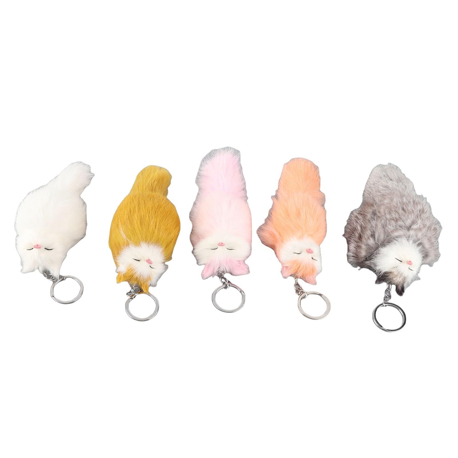 Fluffy Animal Keychains, 5 Pcs Cute Plush Pompom Keyring Pendants for Backpacks, Handbags, Women, Girls, Daily Use, Parties, Travel