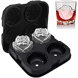 Ice Cube Tray, TINANA 2.5inch Rose Ice Cube Trays, 4 Cavity Silicone Rose Ice Ball Maker, Easy Release Large Ice Cube Form fo