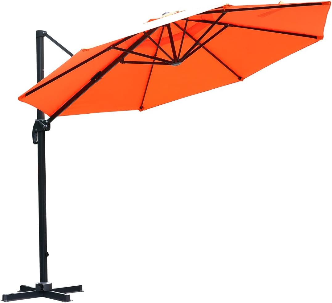 Farland 11 Ft Cantilever Umbrella Offset Patio Umbrella Outdoor Hanging Umbrella With Cross Base And Umbrella Cover Red 11 Orange Amazon Co Uk Garden Outdoors