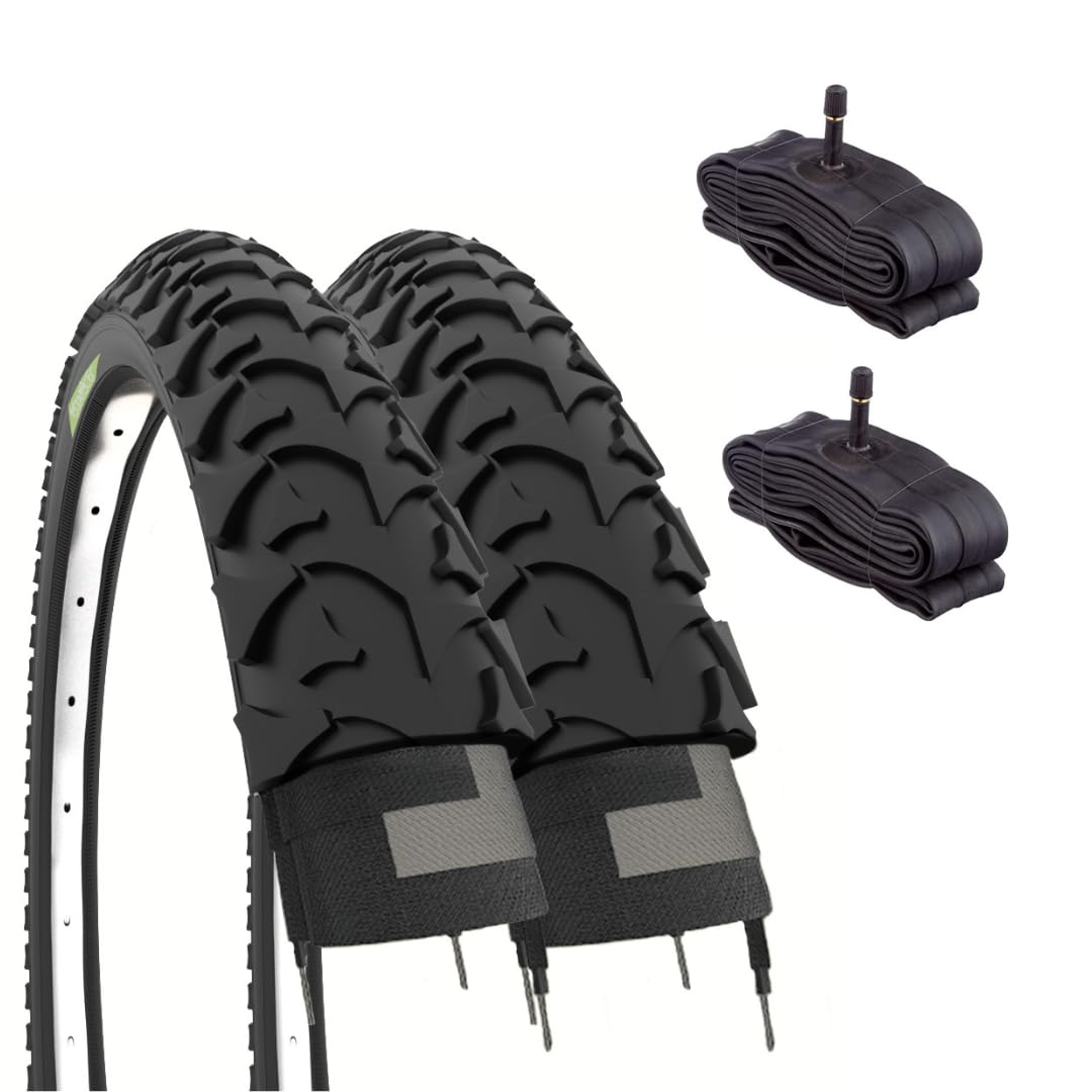 ECOVELO SET OF 2 BICYCLE TYRES AND 2 INNER TUBES WITH AMERICAN VALVE FOR CHILD, UNISEX ADULT, BLACK