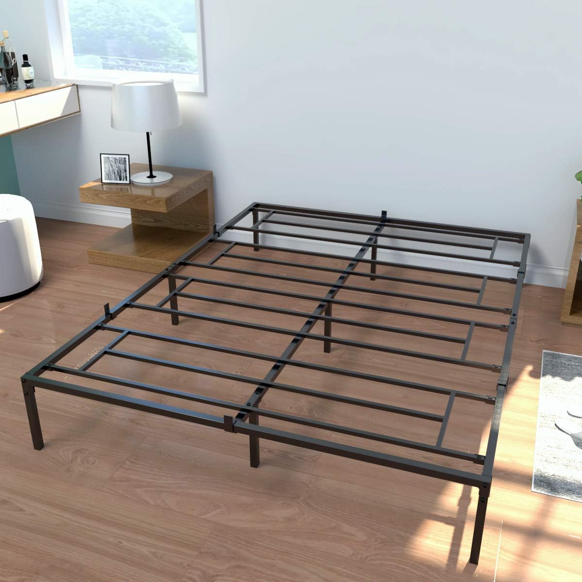 JAXSUNNY Queen Size Metal Steel Bed Frame 14 inch Heavey