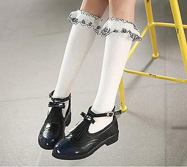 Amazon インソミラ Insomila キッズ ハイソックス ガールズ 靴下 2足セット レース フォーマル 入学式 卒業式 冠婚葬祭 可愛い 女の子 黒 白 フリー 黒白 ソックス 通販