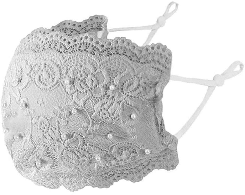 eBoutik – Elegant Lace with Pearls Face Mask - Reusable Summer Hayfever Allergic Provention - Travel Train & Plane Protection - Fashion Mouth Covering - Reusable Breathable Washable (Grey/Silver)