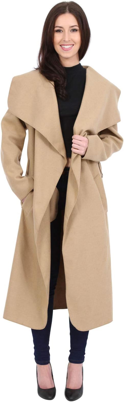Minni RossaWomens Ladies Italian Trench Long Coat Waterfall Duster Cape Belted Cardigan Jacket Plus Size UK