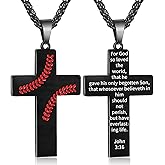 Zocomi Baseball Cross Necklace for Boys Men, Stainless Steel Cross Pendant Chain 24 Inches, Inspirational Bible Verse Religious Gift