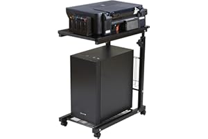 HOVADOVA Height Adjustable Computer Tower Stand, Printer Stand 2-Tier Movable Shredder Stand Storage Shelf Rack CPU Holder Cart on Wheels for Fax Scanner File PC Laptop Home Office Accessories (Black)