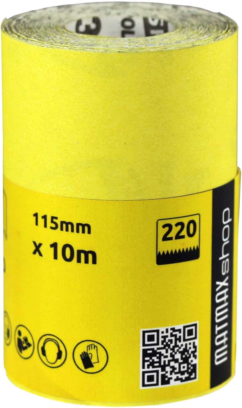 MatMax Pack of KLINGSPOR (Germany) 115mm x 10m Aluminium Oxide Sandpaper Roll + Gift (Grit, 220)