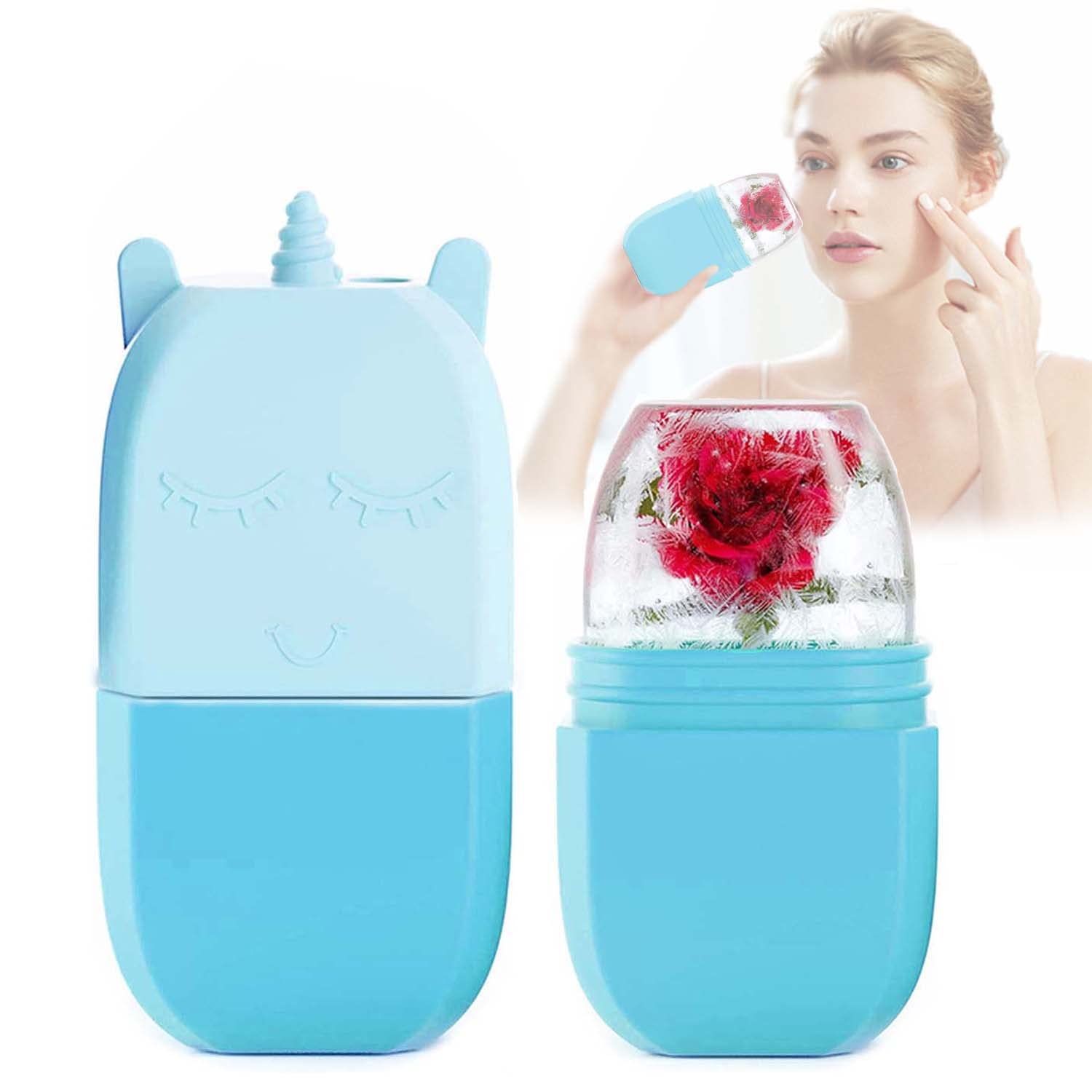 WUBAYI Ice Face Roller, Reusable Silicone Mould Facial Massage Eye Beauty Skin Care Tool For Pore Shrinkage Anti-Wrinkle Decongesting Puffiness Improving Skin Elasticity, Striped Patterns