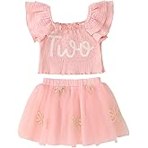 SOFEON Toddler Girl Birthday Outfit Flower Embroidery Ruffle Tank Top Tutu Skirt 2-7T Birthday Party Flower Tulle Skirt Set