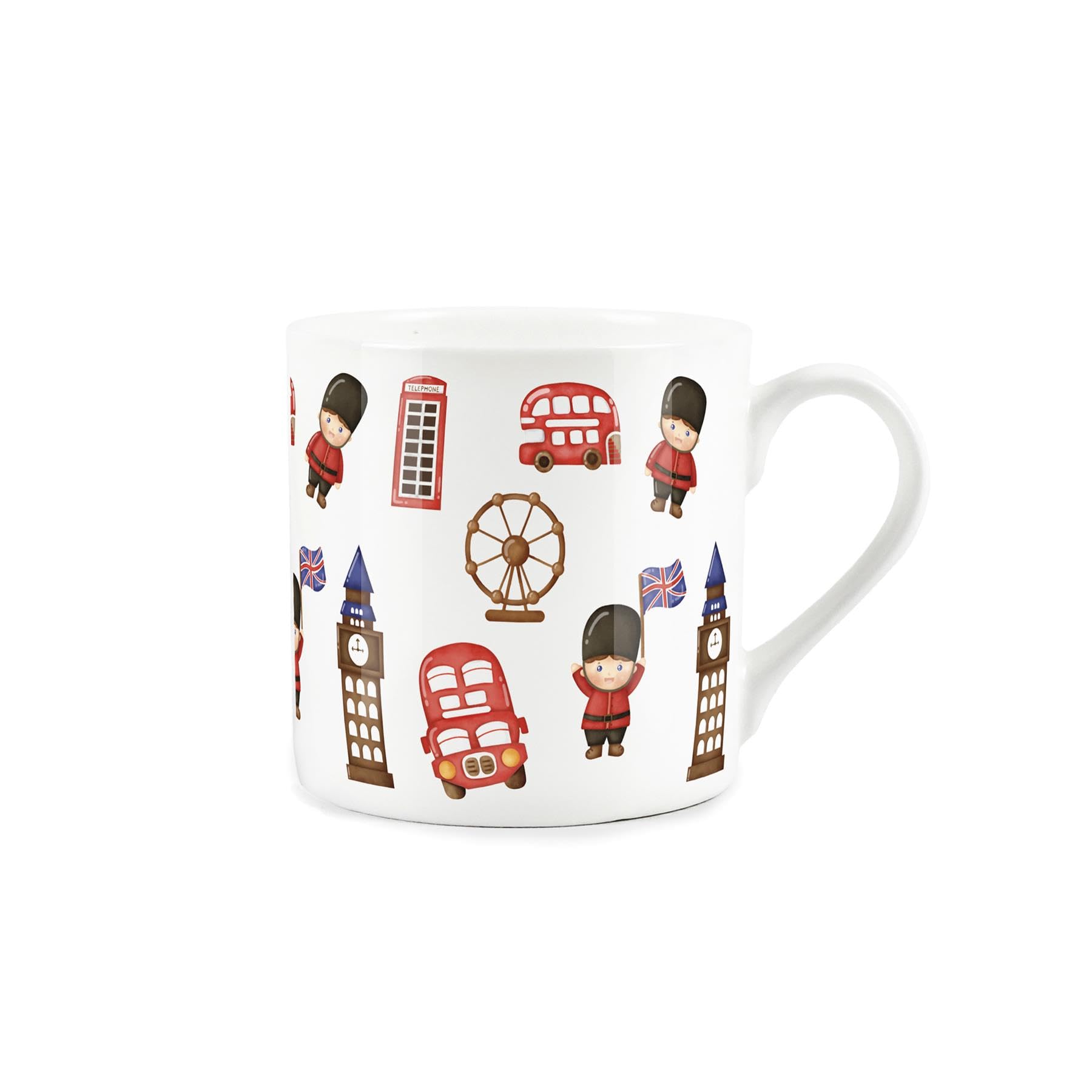 Purely Home Cartoon London Mug - Double Decker Bus Big Ben Beefeaters Bone China White Mug - Tea/Coffee Gift for Travel Lovers