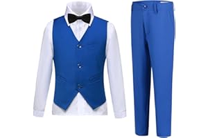 DOISPON Boys Suits Slim Fit 4 Piece Formal Dresswear Suit for Kids Tuxedo Wedding Set Toddler Boy Dress with Vest Shirt Pants and Tie