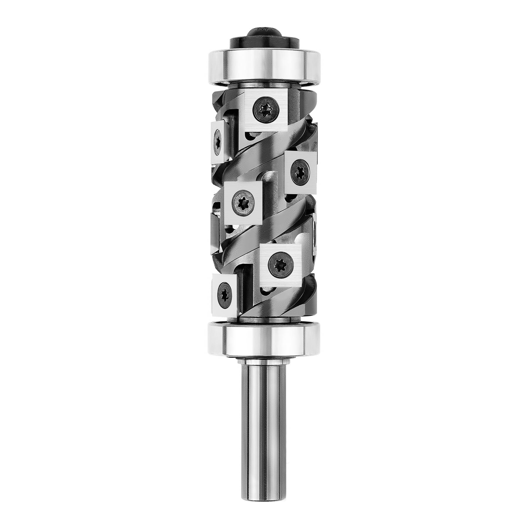 SpeTool 1/2" Carbide-Insert Flush Trim Router Bit, Dual Bearing Spiral Template Cutter, 63.5mm Long Cut Length, Professional Woodworking Tool for Cabinets, Melamine & Composite Panels