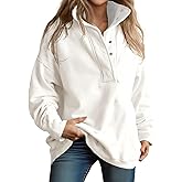 Fisoew Womens Oversized Sweatshirt Casual Snap Stand Collar Long Sleeve Pullover Tops Fall Travel Outfits