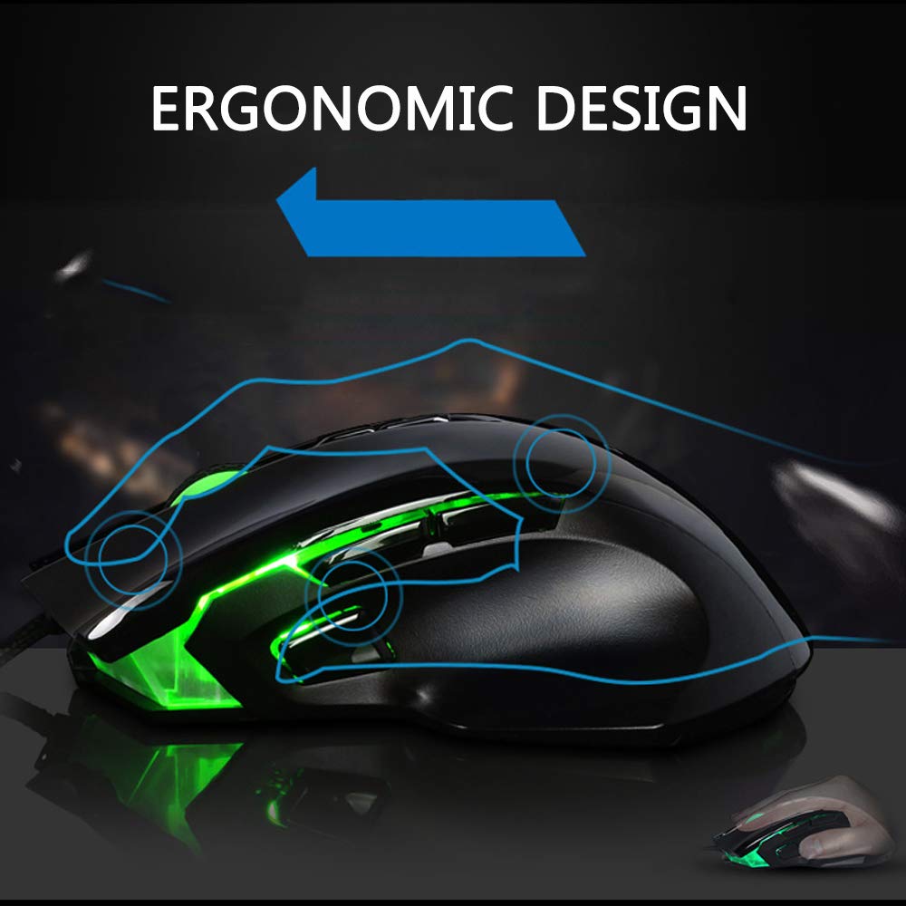 Philips Gaming Mouse, USB Wired Optical Gaming Mice with 4000 DPI High Precision, 3 Programmable Side Buttons, 4 Adjustable DPI Levels, 8 Buttons with 7 Backlight Modes for Notebook, PC, Laptop, Macbo