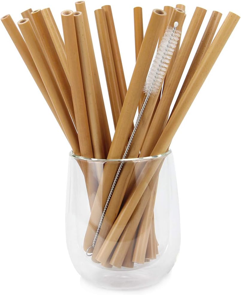 Mochiglory 20pcs Bamboo Straws Reusable Drinking Straws with Brush and Box Alternative to Plastic - Great for Hot & Cold Beverages - Natural Handmade