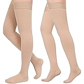 Compression Stockings for Women & Men, 2 Pairs 15-20mmHg Thigh High Compression Socks for Varicose Veins, Swelling, Pregnant