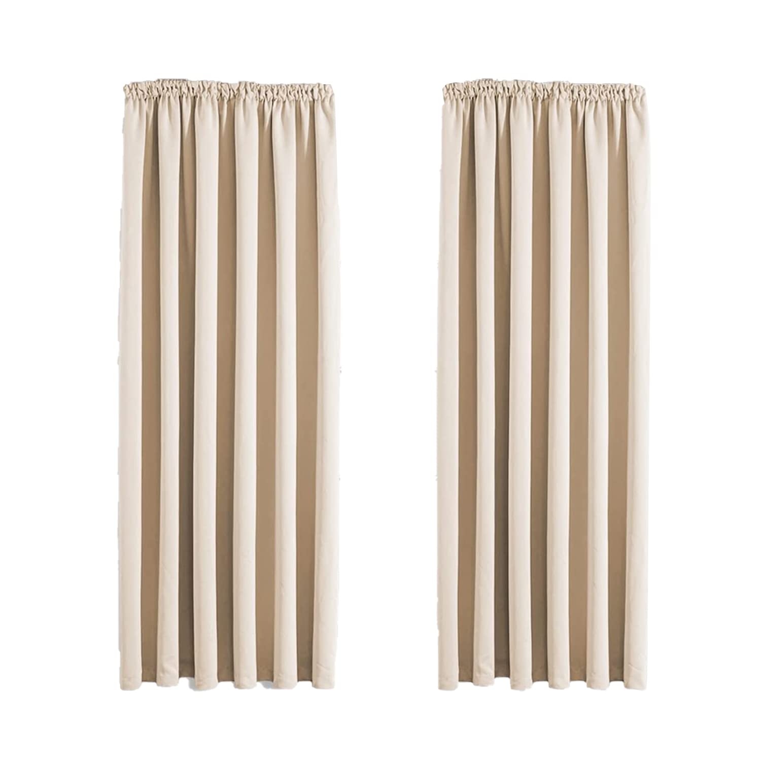 Aspire Homeware Blackout Curtains for Bedroom - Pencil Pleat Black Out Cream Curtains Thermal Insulated Room Darkening 46 x 54 inch Drop Short Living Room Curtain with Tiebacks Pair Panel — image 1