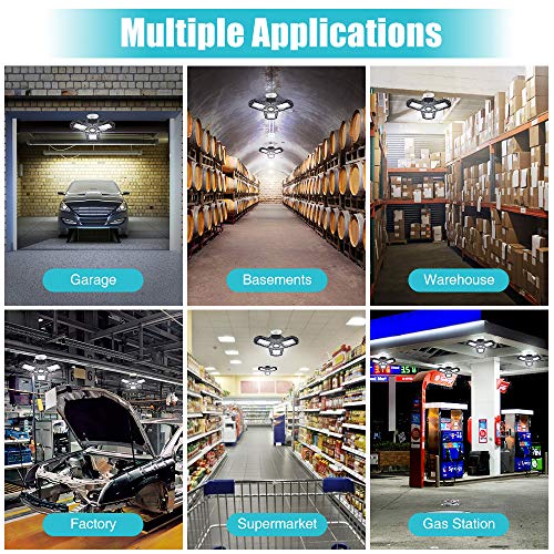 LED Garage Lights, SOLMORE 60W 6000LM Garage Ceiling Lights Deformable Garage Lighting Shop Lights E26 Screw Socket LED Light bulbs for Garage Basement Workshop (NO Motion Activated)