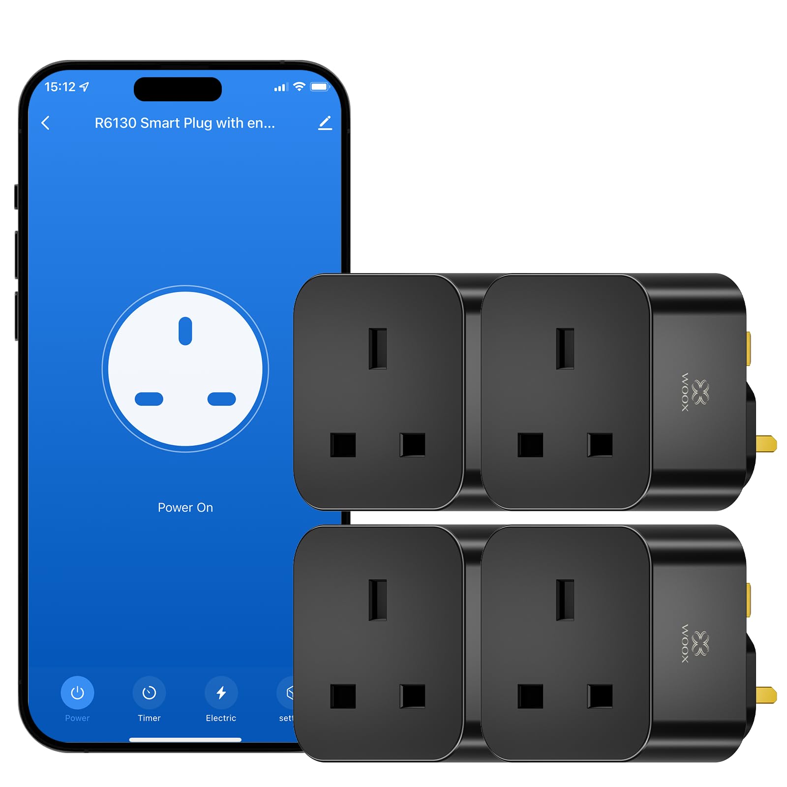 Woox Smart Plug with Energy Monitoring,13A WiFi Compatible Alexa & Google,Wifi Voice Remote Control and Timer Function,2.4Ghz ONLY,No Hub(4 pack), White,4pack Monitoring, (R6130)