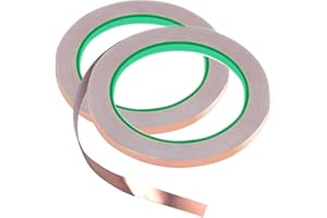 CREZTAIL 2PCS Copper Foil Tape with Double-Sided Conductive Adhesive (0.2" x 65.6FT) - Guitar Shielding Tape, EMI Shielding Tape, Copper Barrier for Gardens, Stained Glass, Crafts, Electrical Repairs