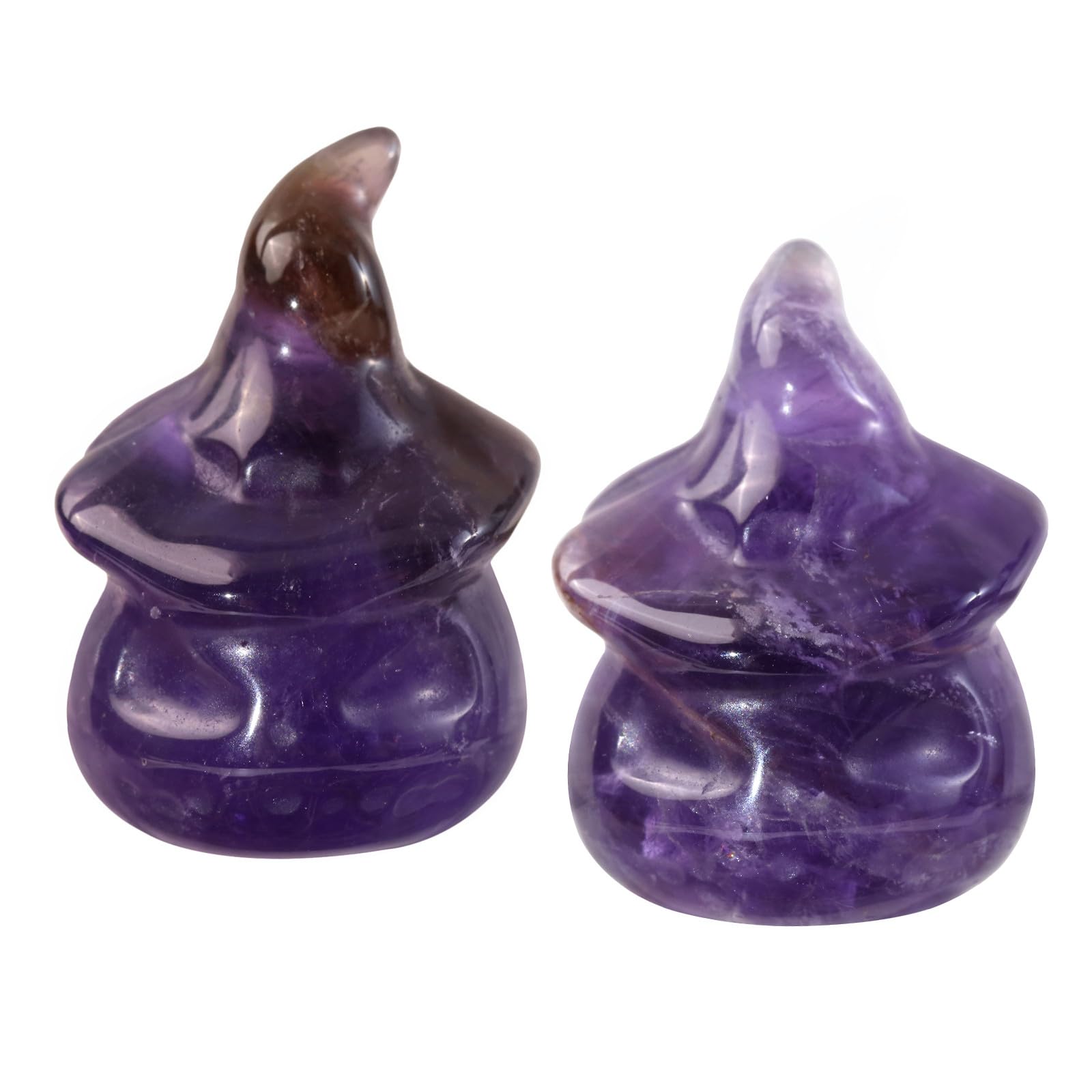 Nupuyai 2pcs Amethyst Mini Crystal Stone Halloween Skull Pumpkin Statue Set, Carved Stone Figurine Healing Stone Figure Ornament Home Party Decor