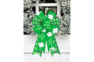 2PCS St. Patrick's Day Bows for Wreath, Green Shamrock Wreath Bows for St. Patrick's Day Décor, Plaid St. Patrick Bows for Fr