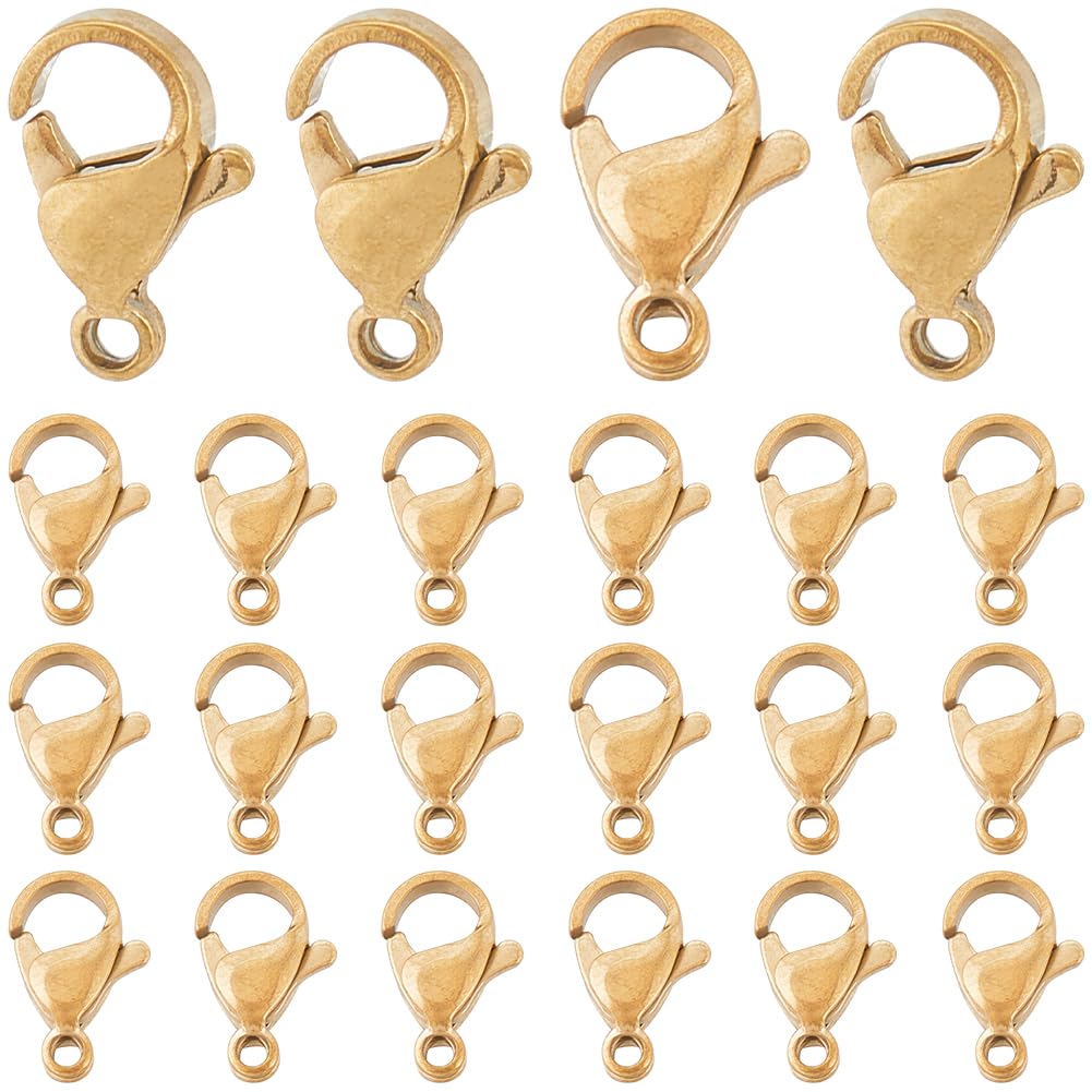 SUNNYCLUE 1 Box 60Pcs Real 18K Gold Plated Stainless Steel Lobster Claw Clasps 12x7mm Mini Small Jewellery Clasps Bracelets Clips Closures Fastener Hook Clasp Lobster Clasps for Jewellery Making Kits