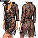 Venukiss Women's V Neck Sheer Lace Kimono Cardigan Lingerie Beach Bikini Bath Robe 3 4 Sleeve Babydoll Nightgown