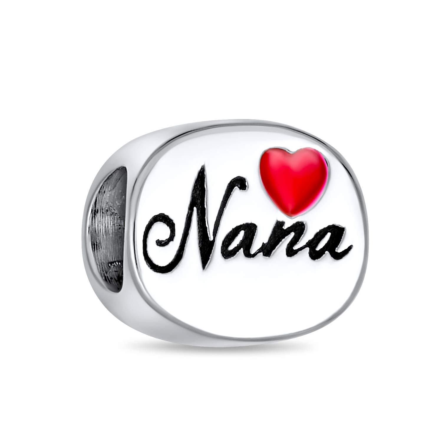 Bling Jewelry Nana Grandma Family Oval Red Heart I Love Nana Charm Bead For Women Grandmother .925 Sterling Silver Fits European Bracelet