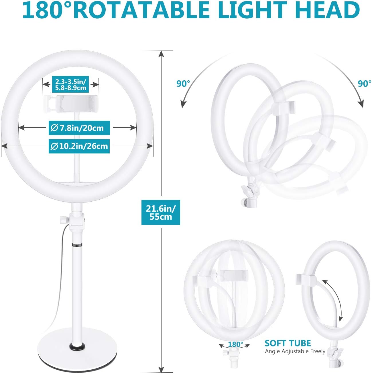 Neewer LED Ring Light, Table Top 10-inch USB Ring Light, Color Temperature 3200K-5600K 3 Light Modes with Flexible Smartphone Stand for Streaming Makeup YouTube Video Shooting Phone Selfie Photography : Camera & Photo