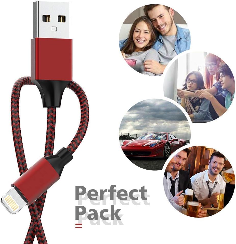 iPhone Charger [MFi Certified] Cable HOVAMP 5Pack[6/6/6/6/6FT] Nylon Braided Fast Compatible iPhone 12Pro/12/11Pro Max and More-Black&Red