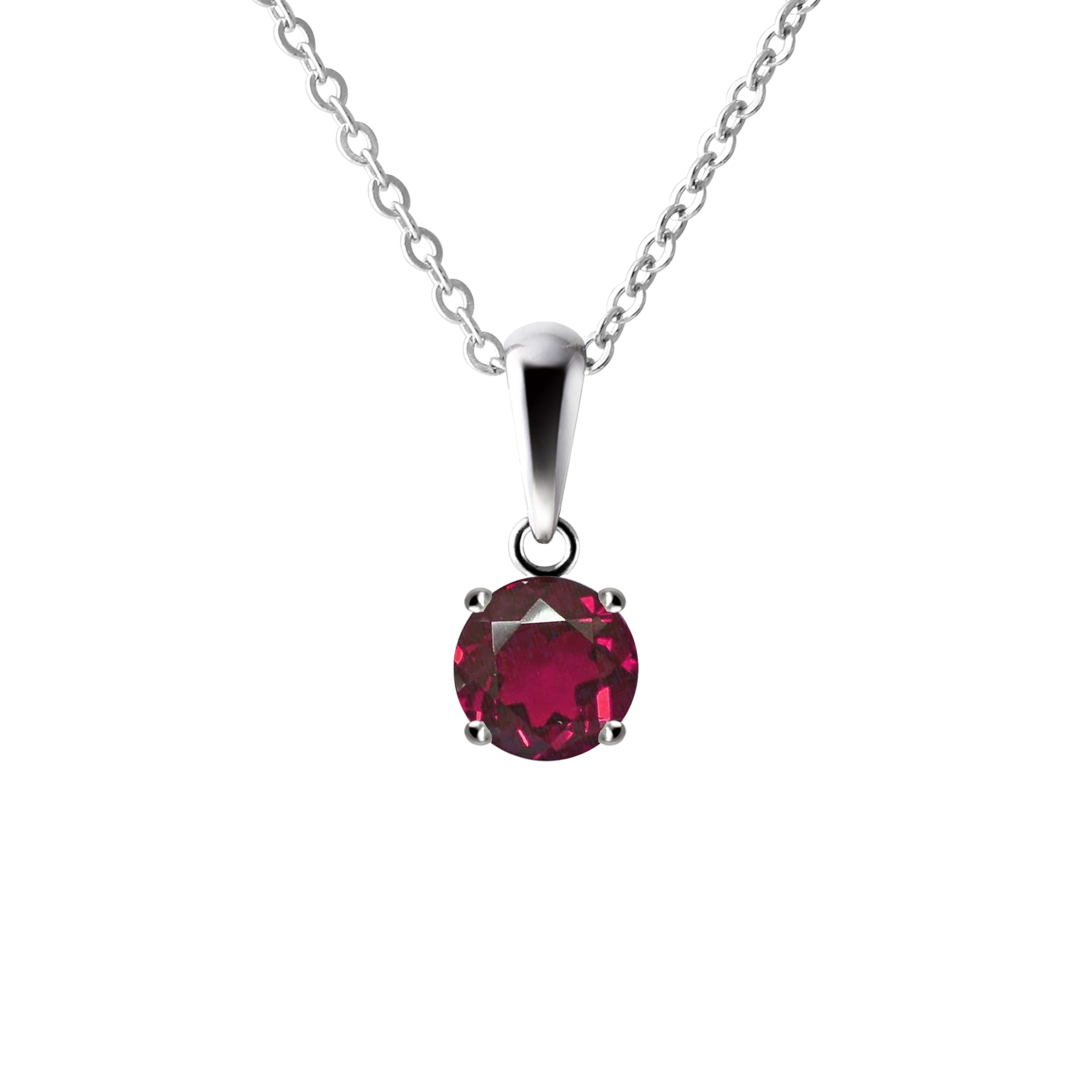 Franki Baker Sterling Silver Dainty Round Natural Rhodolite Garnet Gemstone & 925 Sterling Silver Pendant Necklace. Chain length: 50cm.