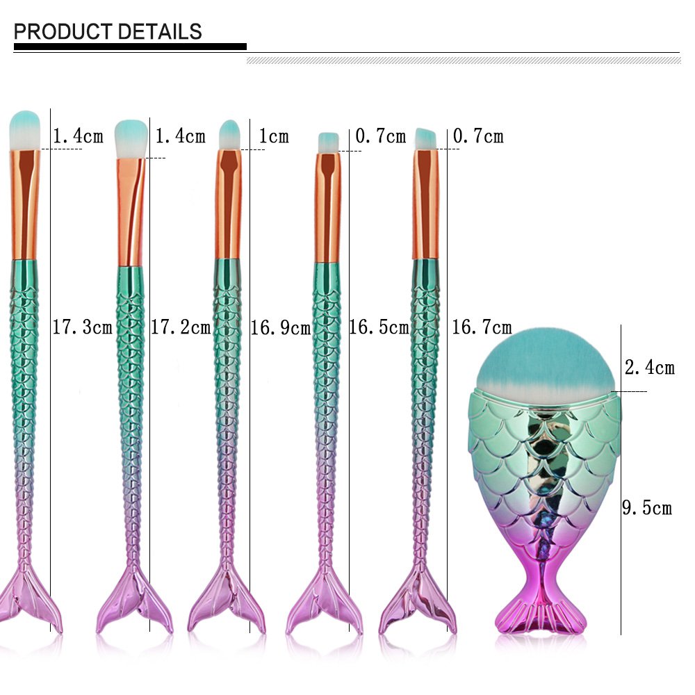 Eye Brush Set, Tenmon 11 Pcs Mermaid Eyeshadow Eyeliner Blending Crease Kit Makeup Brushes Makeup Foundation Eyebrow Eyeliner Blush Cosmetic Concealer Brushes: Beauty