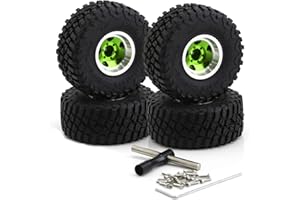 Chanmoo 1.0 Beadlock Wheels and Tires 1/24 1/18 RC Mud Slingers Grappler Tyres for 1：24 1:18 RC Scale Rock Crawler Car SCX24 FMS FCX24 TRX4M Axial AX24 90081 Gladiator Bronco C10 4PCS (Green)
