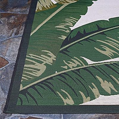Couristan Dolce Palm Lily Indoor/Outdoor Area Rug, 4' x 5'10", Hunter Green-Ivory 61Ctu%2B4gNtL