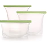 Lekue Reusable Silicone Bags (Set of 3) - Airtight Food Storage - Includes 16 oz, 34 oz, 50 oz Sizes - 100% Platinum Silicone for Leak-Proof Food Preservation - Microwave &amp; Dishwasher Safe