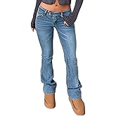 Zivovota Women's Low Rise Stretch Bootcut Jeans Y2K Slim Fitted Flare Denim Pants 2000s Casual Street Jean Pants