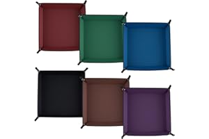 SIQUK 6 Pieces Dice Tray PU Leather Folding Square Holder for Dice Games, 6 Dark Colors
