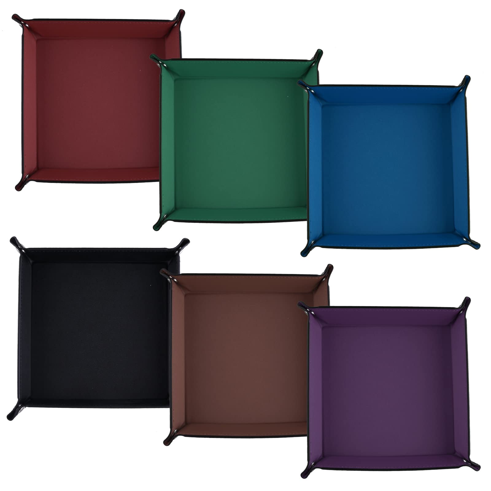 SIQUK 6 Pieces Dice Tray PU Leather Folding Square Holder for Dice Games like RPG, DND, and Other Table Games, 6 Dark Colors โ image 1