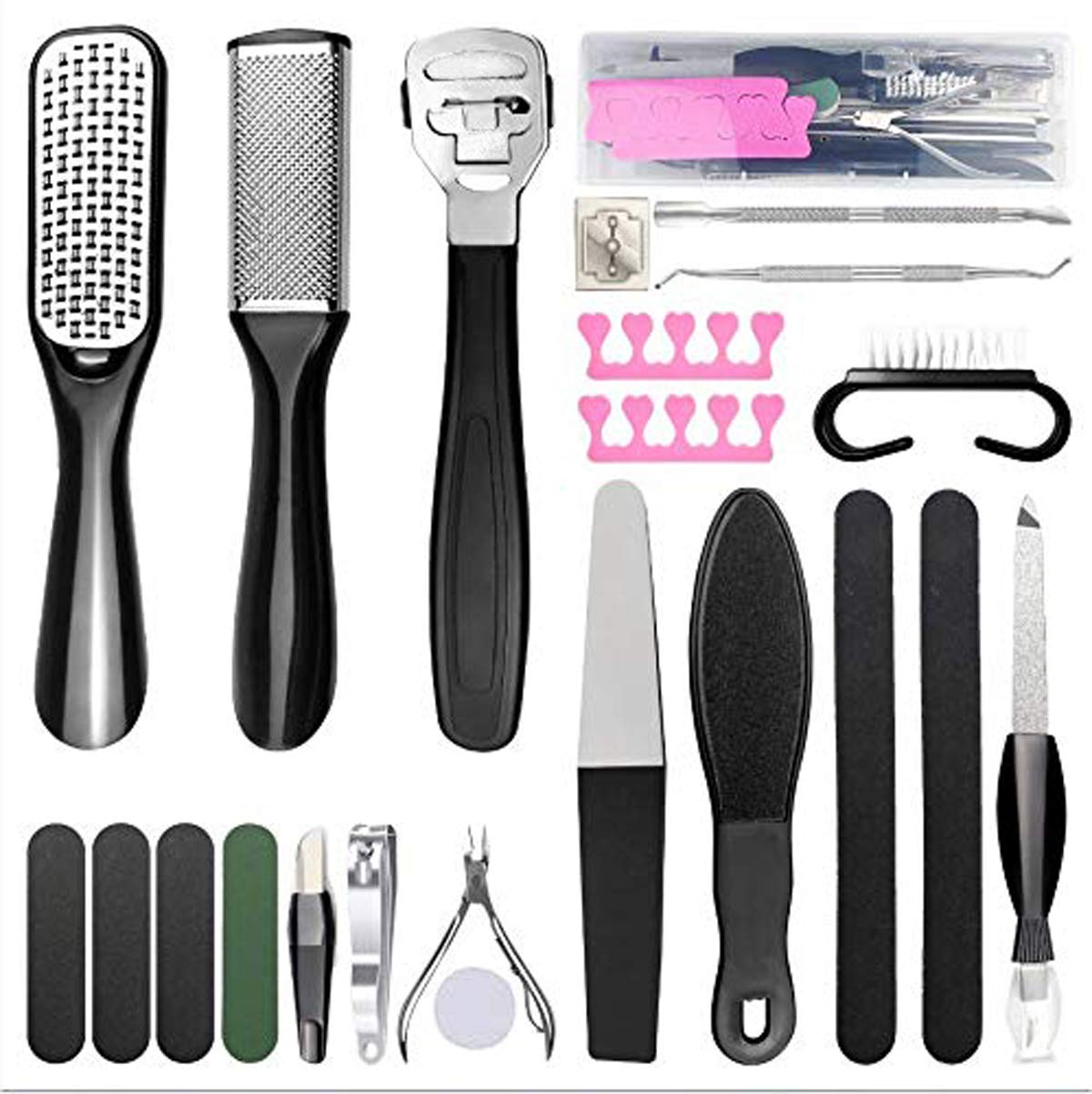 ALCKYSIR 23-In-1 Professional Pedicure Tool Set, with Foot Files and Rasp, Foot Grinder Callus Cuticle Remover, Toenail Clippers Set with Portable Storage Box for Women and Men : Beauty
