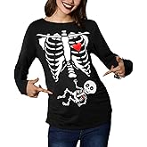 zarmfly Women Halloween Sweatshirts Pumpkin Face Dancing Skeleton Shirt Long Sleeve Sweater Funny Graphic Pullover