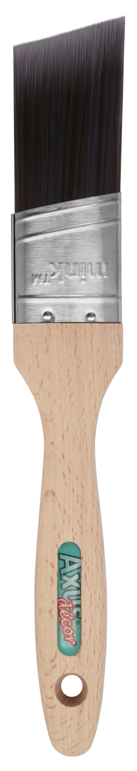 Axus Decor Silk Cutter Brush (Mink Series) Angled For Cutting In Walls, Ceilings & Woodwork Edges, Smooth, Slightly Oval-Shaped Brush, Beech Wood Handles, Anti-Rust Stainless Steel - 1.5"/38mm