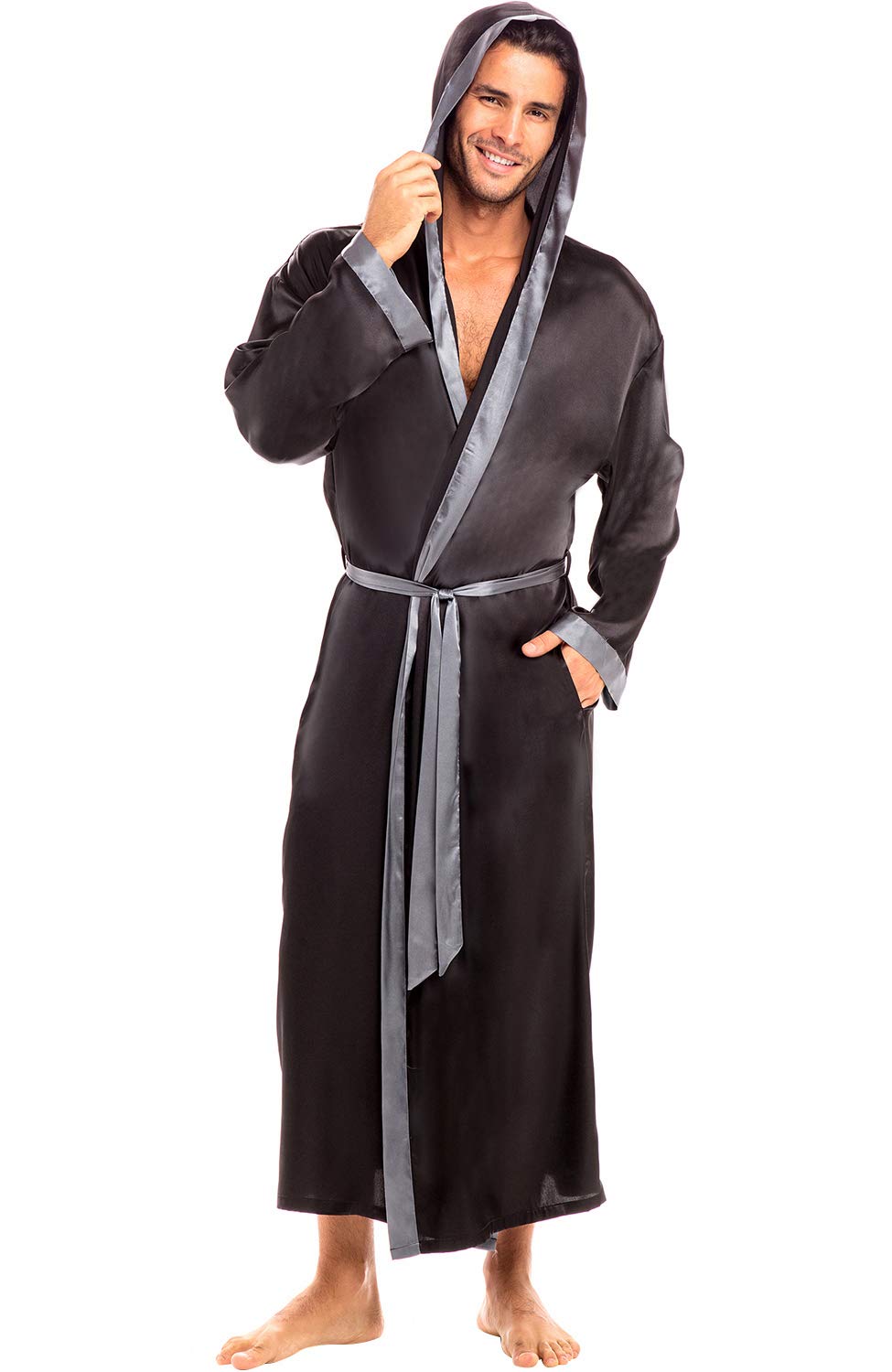 Men's Big & Tall Lightweight Silky Long Kimono Satin Robe ...