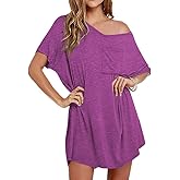 Ekouaer Womens Tshirt Nightgown Cotton V Neck Sleepshirts Comfy Casual Nightshirt for Women