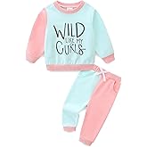 TITAREEY Baby Girl Fall Winter Outfits Toddler Clothes Letters Contrast Color Sweatshirts and Joggers Pants 2 Piece Set