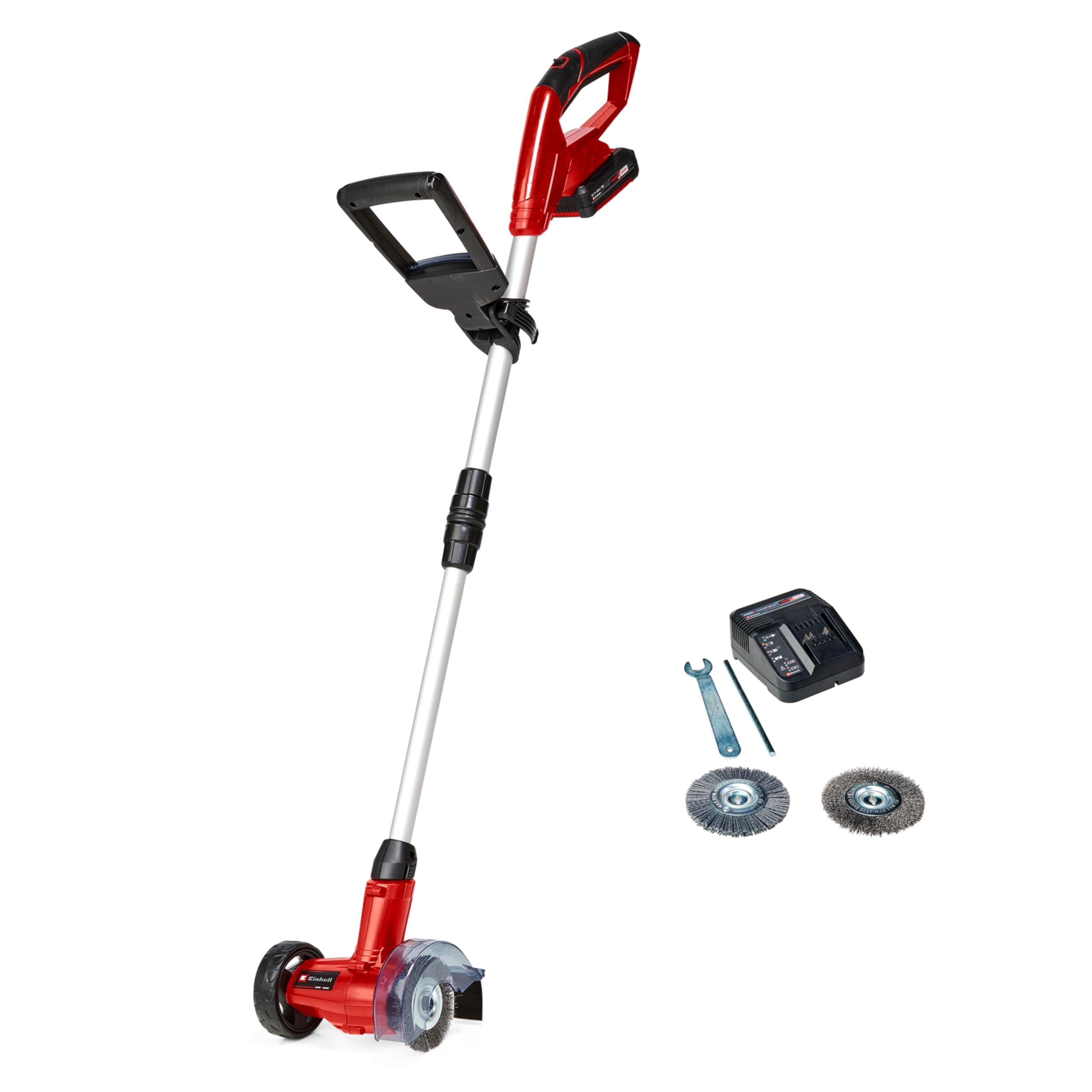 Einhell Cordless Grout Cleaner With Battery and Charger 18V Power X-Change, Patio Cleaner, Adjustable Telescopic Long Handle, Replaceable Brushes (Nylon And Steel Included) GE-CC 18 Li
