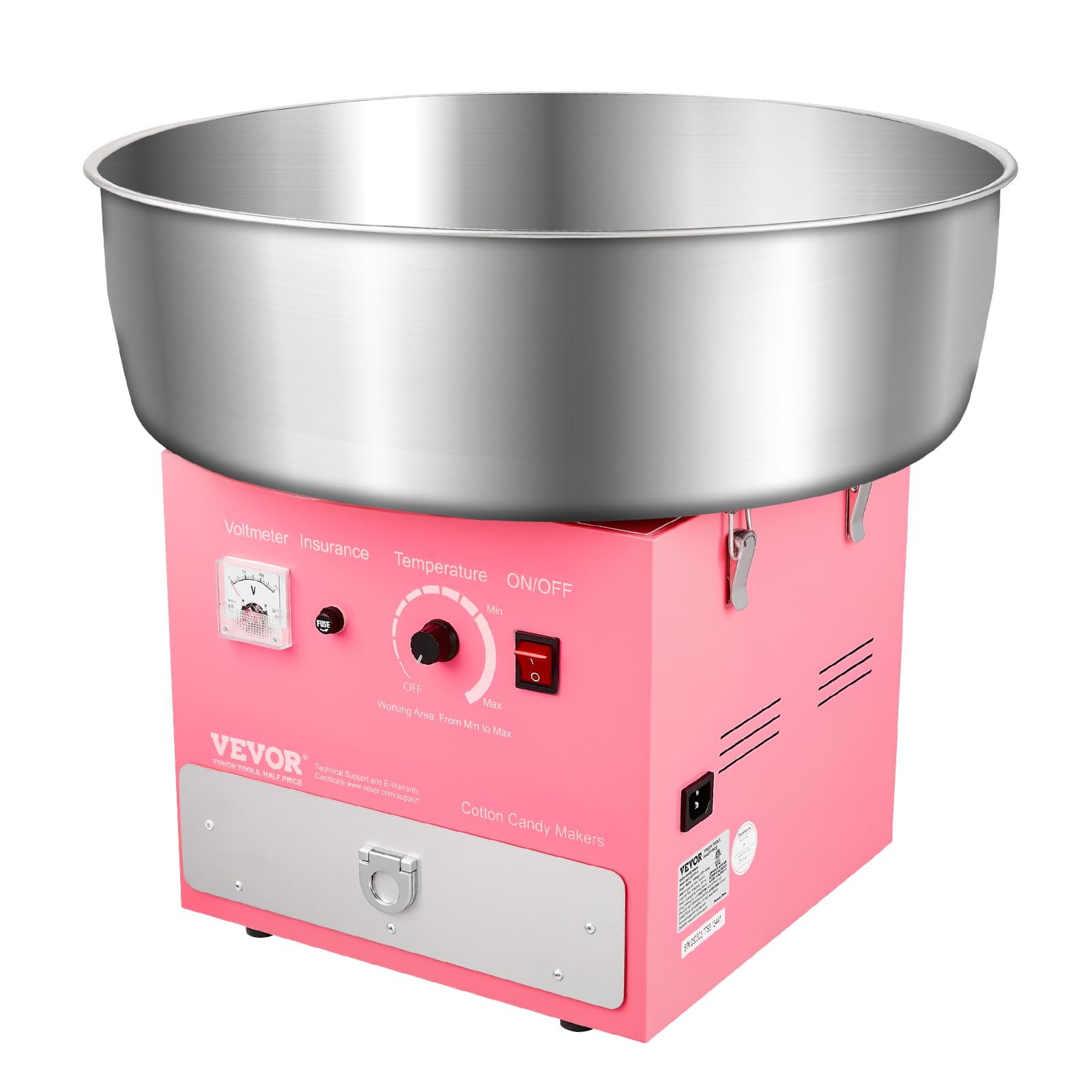 VEVOR elektrische Zuckerwattemaschine kommerzielle Zuckerwattegeräte (1000 W) mit 52 cm Edelstahlschüssel & Zuckerlöffel & Schublade, perfekt für Kindergeburtstage Familienfeiern Partys Rosa 9