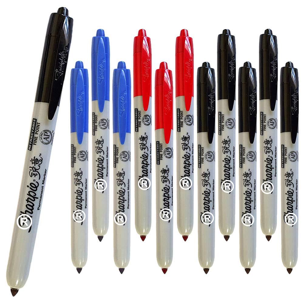 12 x Sharpie Retractable Permanent Markers | Fine Point | Business Colours Black, Blue & Red [ASIA IMPORT]